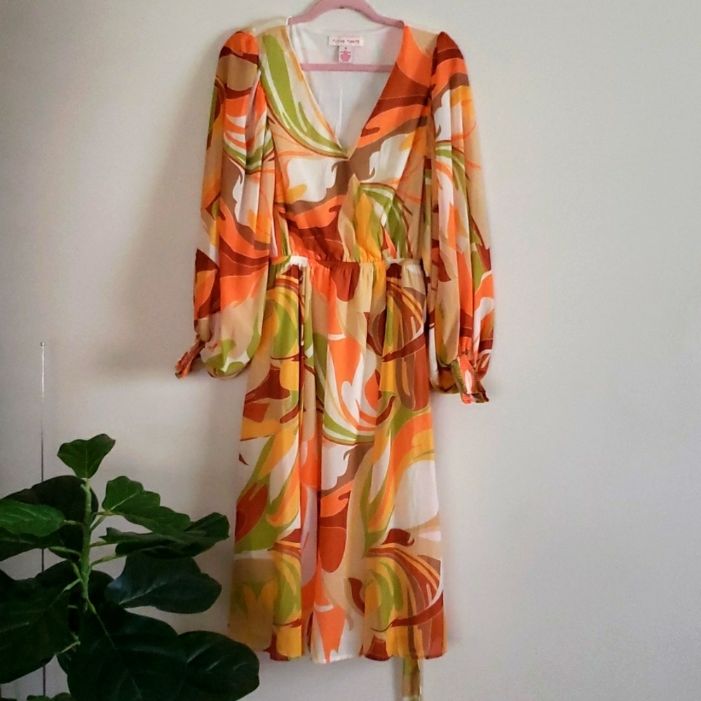 Flying Tomato Orange Green Swirl Midi Dress